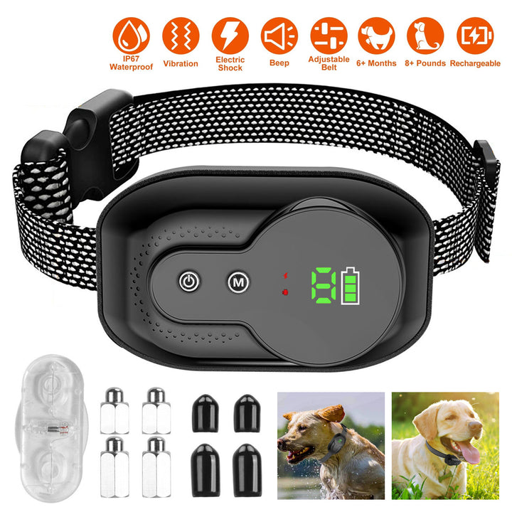 PetMacroElectricAntiBarkingTrainingCollar-DetailsFront-Black